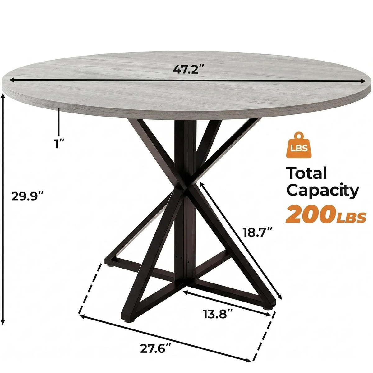 Tavolo da pranzo rotondo per 4-8 persone, tavolo da cucina con struttura a croce stabile, tavolo da pranzo salvaspazio dal design industriale, resistente e adatto per soggiorno e cucina.
