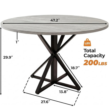Tavolo da pranzo rotondo per 4-8 persone, tavolo da cucina con struttura a croce stabile, tavolo da pranzo salvaspazio dal design industriale, resistente e adatto per soggiorno e cucina.