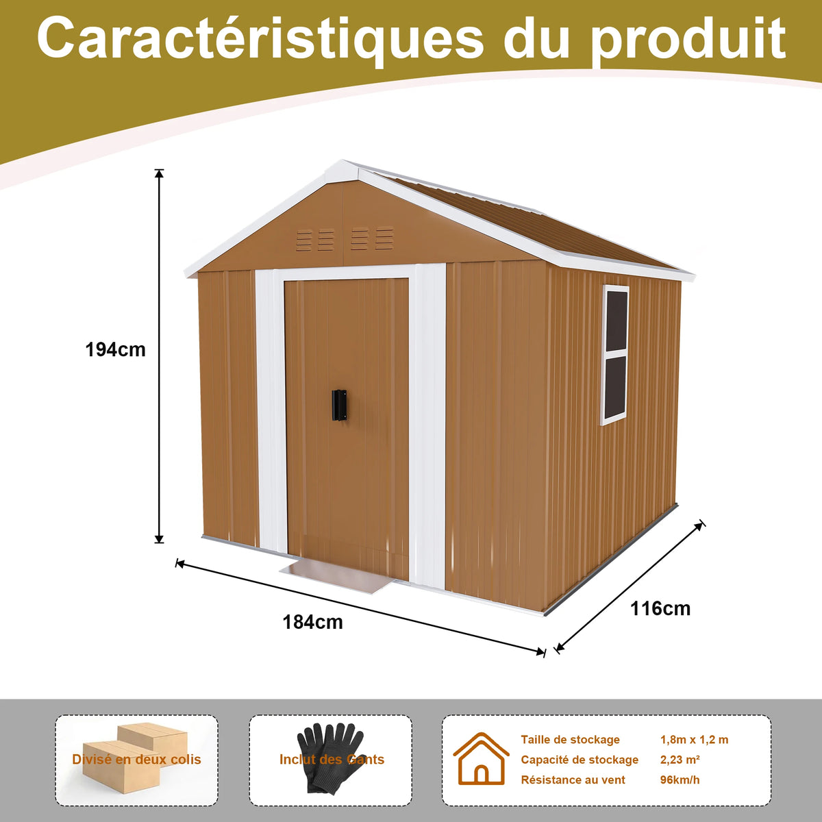 Casetta da giardino 1,8x1 m, capanno per attrezzi da esterno in metallo resistente alle intemperie con finestra, porta con serratura e sistema di ventilazione, senza pavimento, robusta casetta da giardino in acciaio per corti