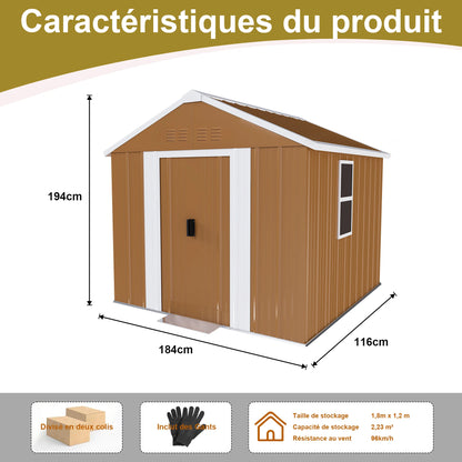 Casetta da giardino 1,8x1 m, capanno per attrezzi da esterno in metallo resistente alle intemperie con finestra, porta con serratura e sistema di ventilazione, senza pavimento, robusta casetta da giardino in acciaio per corti