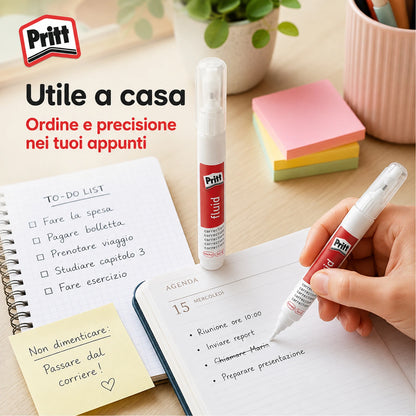 Confezione da 10 Pritt Pocket Pen Fluid, correttore liquido a penna con micropunta metallica per piccole correzioni precise, scuola, ufficio e cancelleria