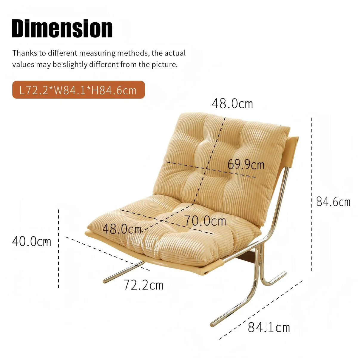 Comoda Poltrona in Velluto a Coste con Rivestimento Rimovibile, Elegante Sedia da Soggiorno con Gambe in Metallo, Morbida Poltrona in Stile Barcellona per Sala d'Attesa, Balcone, Camera da Letto