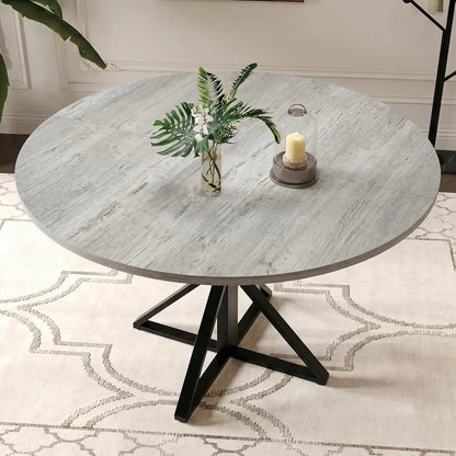 Tavolo da pranzo rotondo per 4-8 persone, tavolo da cucina con struttura a croce stabile, tavolo da pranzo salvaspazio dal design industriale, resistente e adatto per soggiorno e cucina.