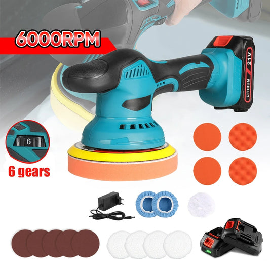 Lucidatrice per auto senza fili, 6000 giri/min, 6 velocità, lucidatrice elettrica per auto, macchina per lucidatura e applicazione di cera, compatibile con batteria Makita 18V.
