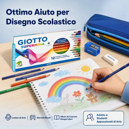 GIOTTO Supermina 12 Pastelli a Colori – Matite Colorate Mina 3,8 mm – Originali FILA