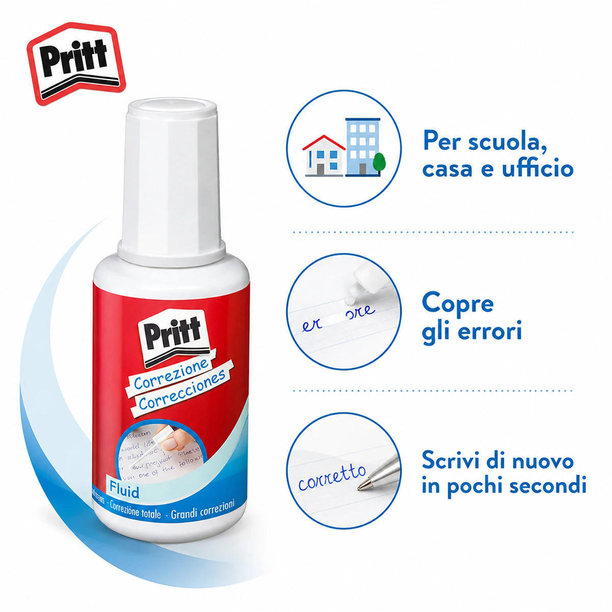 Confezione da 20 Pritt Correct-It Fluid 1620, correttori liquidi per coprire errori su carta, documenti, scuola, ufficio e cancelleria