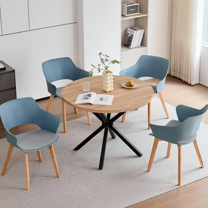 Sedie da pranzo moderne da 2 pezzi con braccioli - Guscio in PP + Gambe in legno + Cuscino in tessuto pied de poule per cucina, soggiorno, caffè