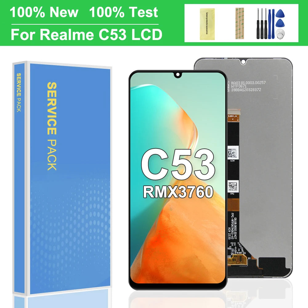 Display LCD da 6,74'' per OPPO Realme C53 con gruppo digitalizzatore pannello telaio - Parte di ricambio per riparazione touch screen RMX3760