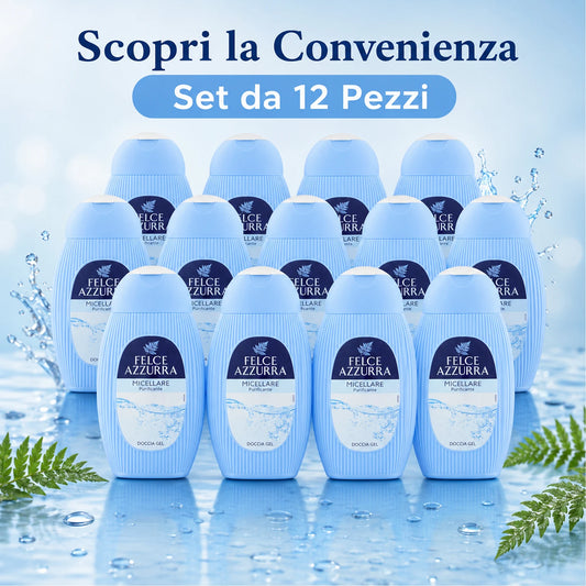 Confezione da 12 Felce Azzurra Doccia Micellare 250 ml, bagnodoccia per la detersione quotidiana, 3 L totali