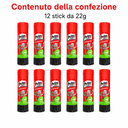Confezione da 12 Pritt Penna Adesiva, colla in formato penna per lavori artistici, attività creative, scuola, ufficio e cancelleria