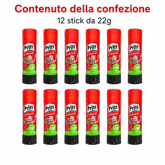 Confezione da 12 Pritt Penna Adesiva, colla in formato penna per lavori artistici, attività creative, scuola, ufficio e cancelleria