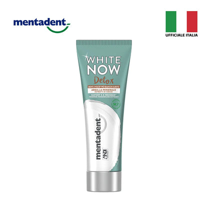 Confezione da 12 Mentadent White Now Detox Cocco 75 ml, dentifricio al gusto cocco per igiene orale quotidiana, 900 ml totali