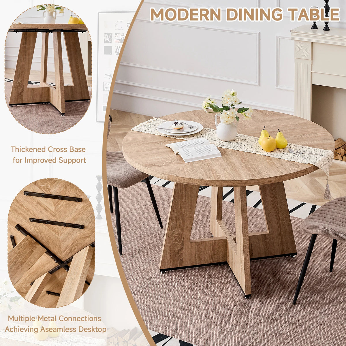 EGOONM Tavolo rotondo nordico Tavolo da pranzo in legno massello Centro biblioteca Tavolo rotondo medievale Balcone Soggiorno Mobili per la casa 120 cm