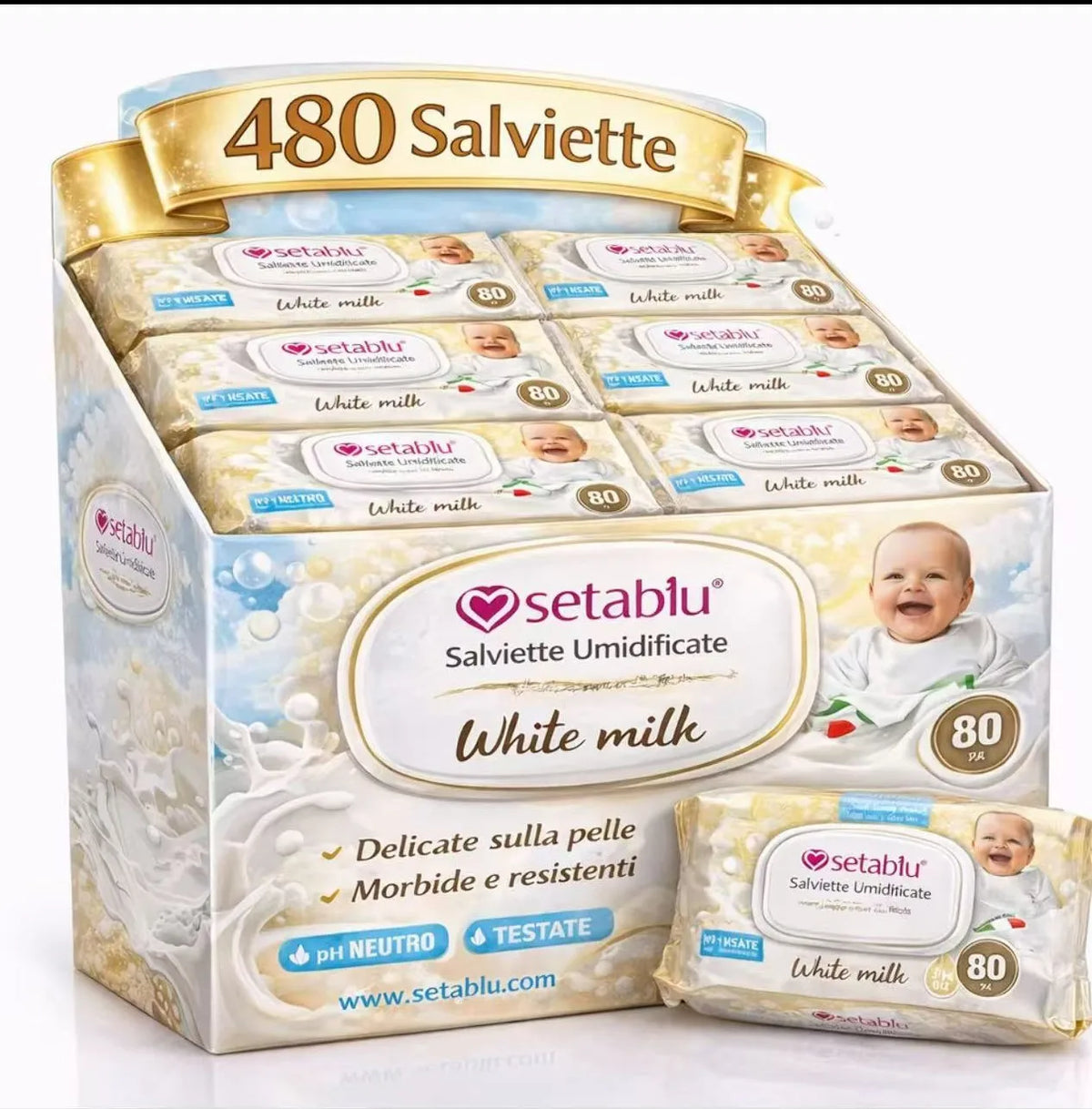 480 Salviette Umide in Fibra Ultra-Morbida per Cura Profonda e Idratazione, Ideali per Pelli Sensibili, Profumo Fresco, Box 6 Confezioni x 80 Pezzi Salviette - Bestline