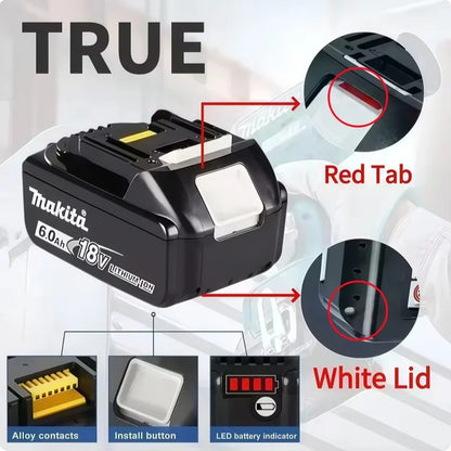 Batteria ricaricabile agli ioni di litio LXT originale Makita 18V 6.0Ah, per BL1860B BL1850 BL1840 18V con alimentatore.