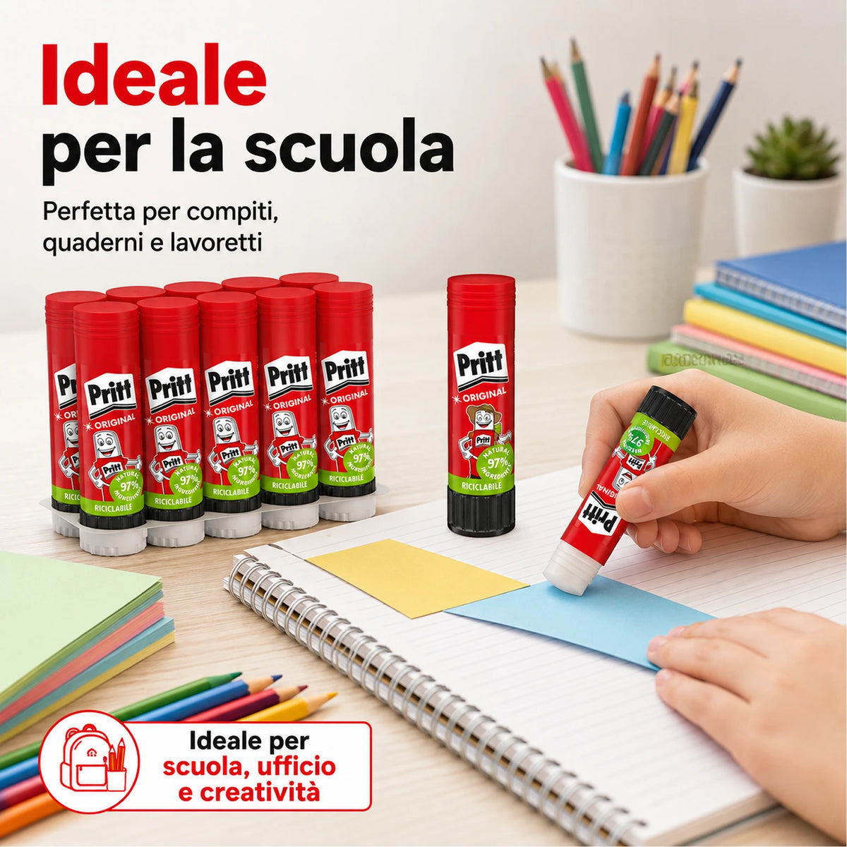 Confezione da 10 pacchi Pritt Colla Stick 43 g,10 stick totali per carta, cartoncino, lavoretti, scuola, ufficio e fai da te