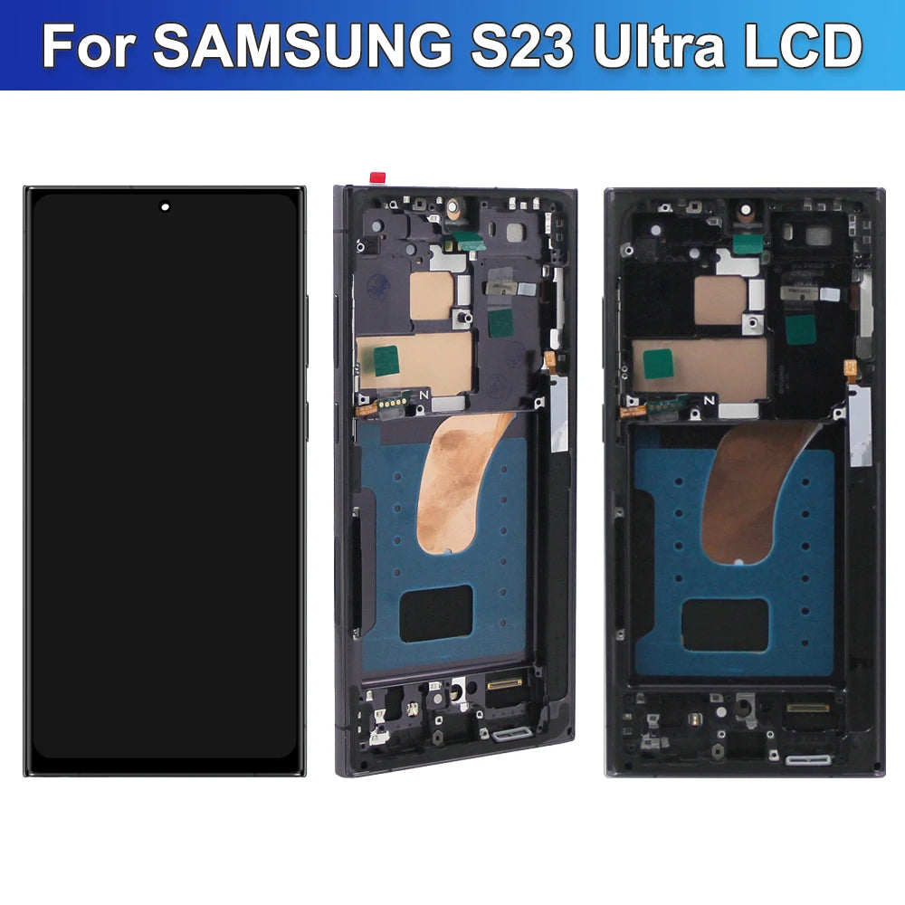 Per Samsung S23 Ultra 5G AMOLED Display LCD Touch Screen con cornice Digitizer Sostituzione compatibile con SM-S918B G918