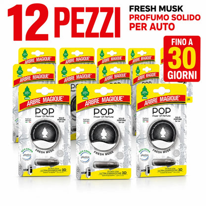 Confezione da 6 o 12 Arbre Magique POP Fresh Musk, profumatori auto solidi, fragranza morbida e fresca, formato scorta per auto, furgone, armadio e piccoli ambienti