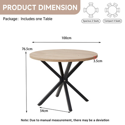 Tavolo da pranzo rotondo in stile nordico EGOONM, 100 cm, piano in MDF, gambe in metallo nero, ideale per sala da pranzo, cucina e arredamento della casa.