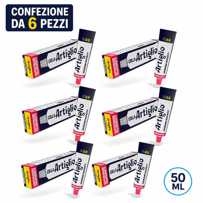 Confezione da 6 Colla Artiglio Super Chiaro 50 ml, adesivo in tubetto per cuoio, pelle, sughero, feltro, legno, plastica e gomma