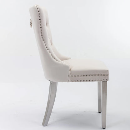 Set di 2 sedie da pranzo in velluto, sedie d’arredo imbottite, 50 cm di larghezza x 95 cm di altezza, con schienale alto e dettagli a bottoni, gambe in acciaio inossidabile cromato e finiture con borchie, sedie da pranzo mo
