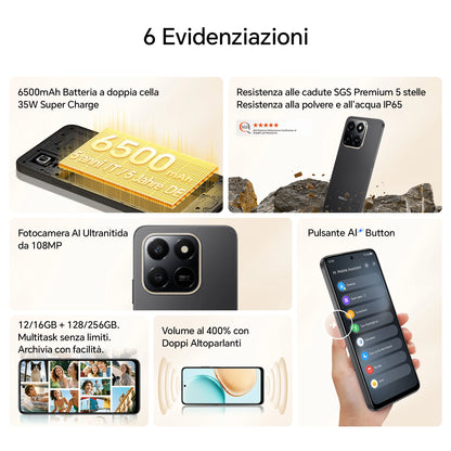 HONOR 400 Smart 4G Smartphone Dual SIM NFC Android 15, 6500mAh Dual Cell Batteria, 108MP+2MP con Pulsante AI Telefono, 6.77 Pollici 120 Hz Comfort Display, 5 stelle SGS&IP65