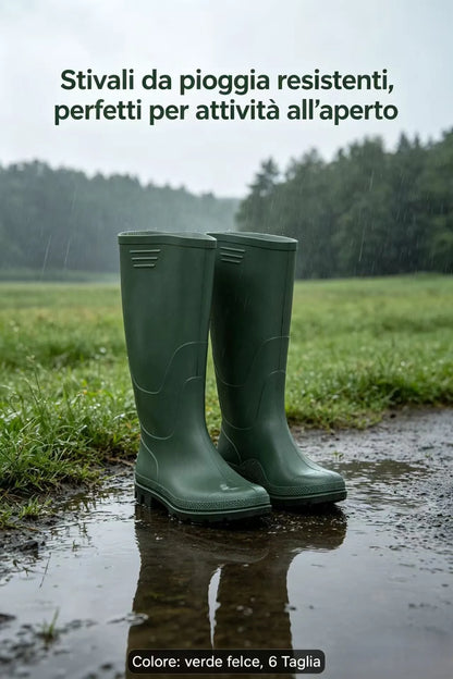 Stivali da pioggia e giardinaggio unisex high top antiscivolo | Stivali resistenti e impermeabili per esterni, lavaggio auto, pesca-Stivali in PVC di Colore Verde Alto, Altezza Ginocchio