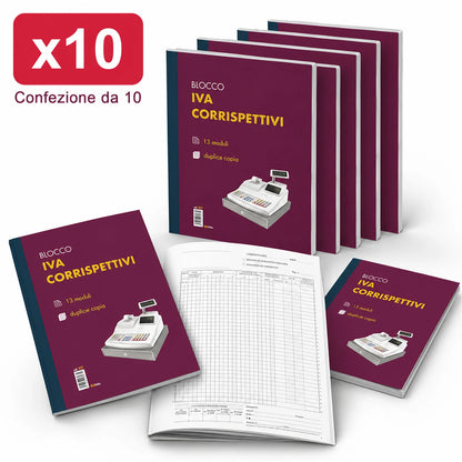 Confezione da 10 registri IVA Blu927 22x30 cm, 13 fogli x 2 copie, moduli registro per contabilità, ufficio, amministrazione e attività commerciali