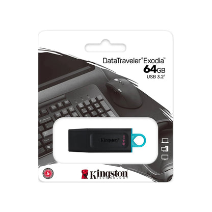 Confezione da 5 chiavette USB Kingston DataTraveler Exodia 64 GB, memoria USB 3.2 Gen 1, flash drive DTX/64GB per documenti, foto, video e backup