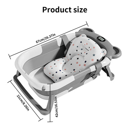 Vasca da bagno pieghevole per bambini con termometro Tappetino da bagno antiscivolo Supporto per cuscino Vasca da doccia portatile per neonato per piscina da viaggio 0-15M