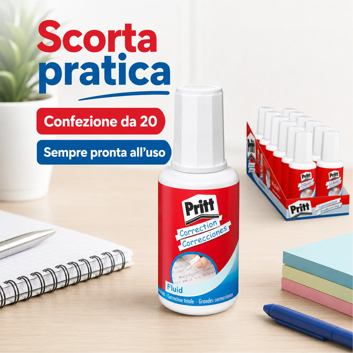 Confezione da 20 Pritt Correct-It Fluid 1620, correttori liquidi per coprire errori su carta, documenti, scuola, ufficio e cancelleria
