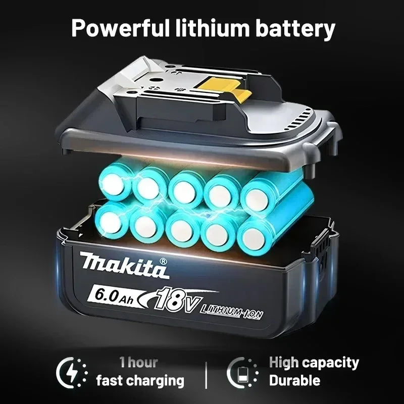 Batteria ricaricabile agli ioni di litio LXT originale Makita 18V 6.0Ah, per BL1860B BL1850 BL1840 18V con alimentatore.