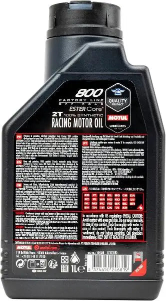 MOTUL 800 2T FACTORY LINE OFF ROAD Lubrificante da Competizione Motocross /MX per Motori 2 Tempi miscelazione manuale 100% Sintetico Tecnologia ESTER Core® Contenitore da 1 litro.