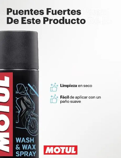 MOTUL MC CARE E9 SPRAY LAVAGGIO E CERA 
 Lavanderia a secco esterna 
 Pulisce e lucida plastica e vernici 
 Spray 
 Contenitore da 400 ml