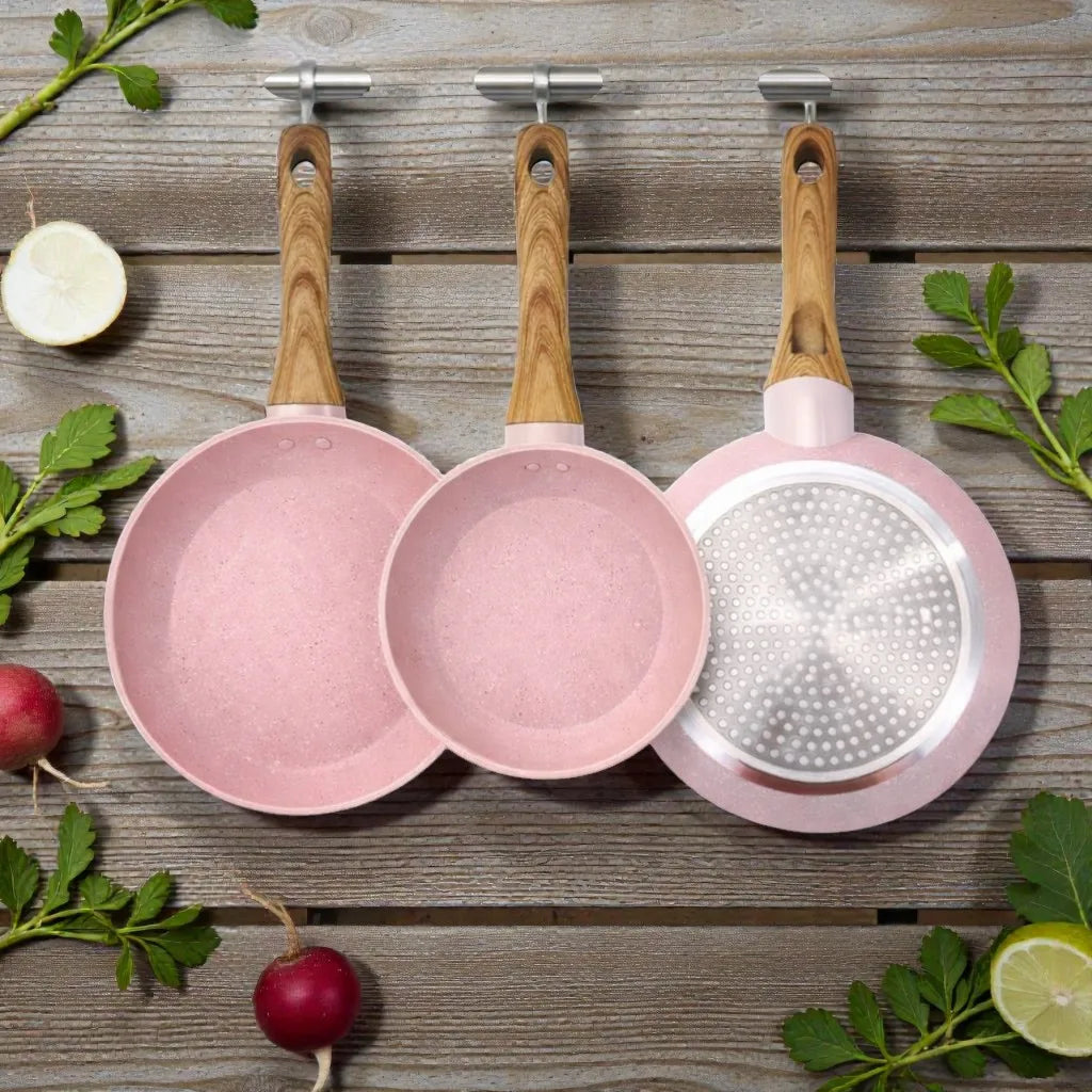 Set di Padelle Antiaderenti in Granito MR Kitchen 3 Pezzi 20-24-28 cm |   Induzione |   Manico Morbido al Tatto |   Senza PFOA