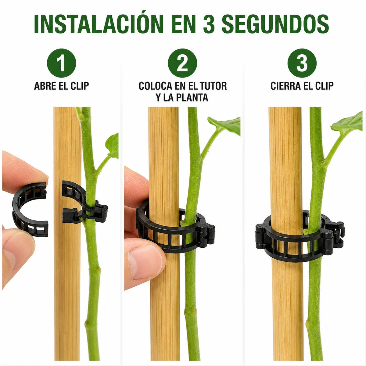 Clip per piante ZAIROM per fissare le piante ai pali senza corde o nodi, design ergonomico e apertura facile per colture rampicanti come viti e fagioli, nero