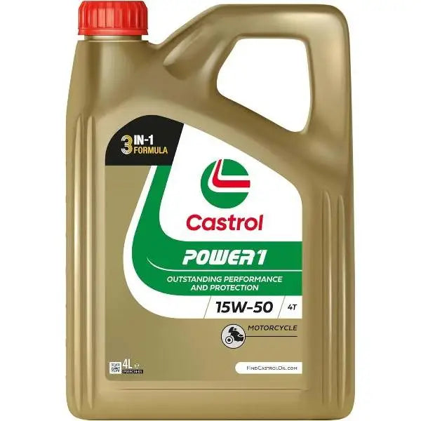 CASTROL POWER1 4T 15W50 4L Olio Motore 
 Castrol POWER 1 4T 15W-50 è un lubrificante semi-sintetico per motori 4T e moto ad alte prestazioni. 
 Evaporatore da 4 litri.