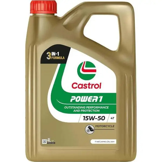 CASTROL POWER1 4T 15W50 4L Olio Motore 
 Castrol POWER 1 4T 15W-50 è un lubrificante semi-sintetico per motori 4T e moto ad alte prestazioni. 
 Evaporatore da 4 litri.