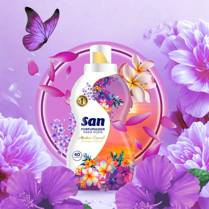 SAN Flower Field Detergente Profumato per Lavatrice, 40 Lavaggi, 800ml, Confezione da 4, Liquido Concentrato per Indumenti, Fragranza Morbida ed Elegante a Lunga Durata, Profumo Floreale con Talco