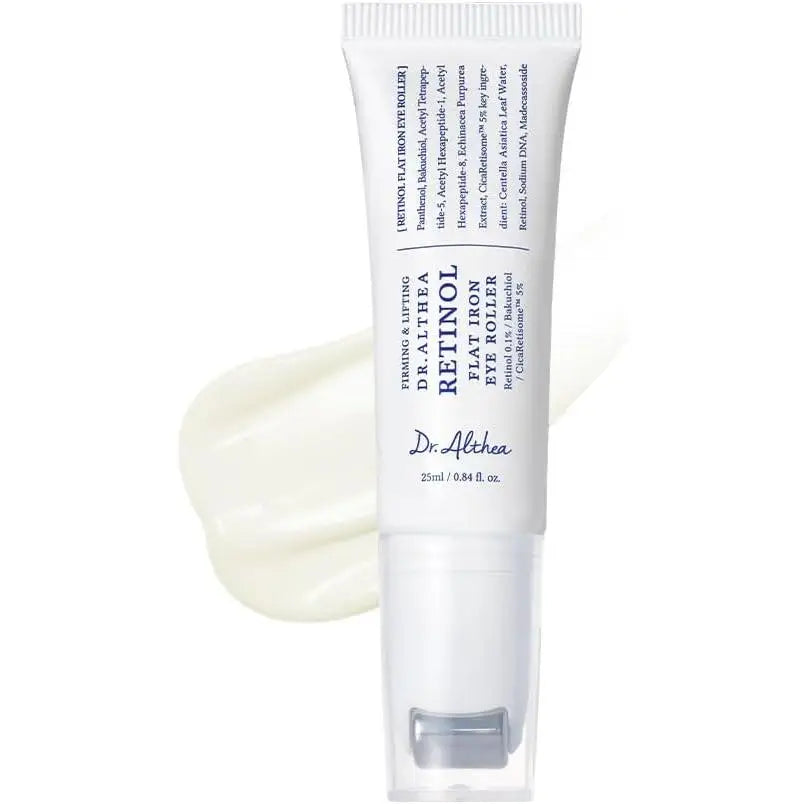 Dr. Althea Retinol Flat Iron Eye Roller - Siero Contorno Occhi Anti-Età con Roller Gua Sha - Retinolo 1000 ppm + Bakuchiol + Centella + Acido Ialuronico - Vegano - 25 ml
