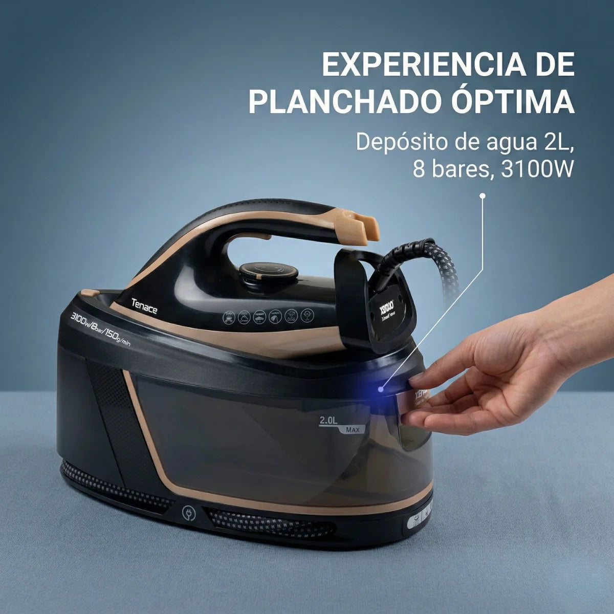 Ferro da Stiro con Caldaia Maxivapore Tenace Black 3100W – 8 Bar di Pressione, Serbatoio 2L e Filtro Anticalcare – Sistema Stirante Professionale a Vapore