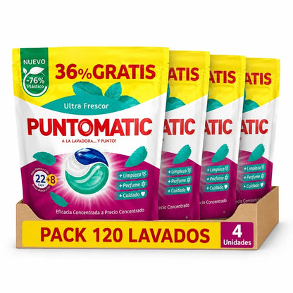 PUNTOMATIC 22+8 Ultra Freshness Capsule Tricamara, Confezione Risparmio 4x30 Totale 120 Lavaggi, Detersivo per Lavatrice, Per Biancheria e Colori, Smacchiatore