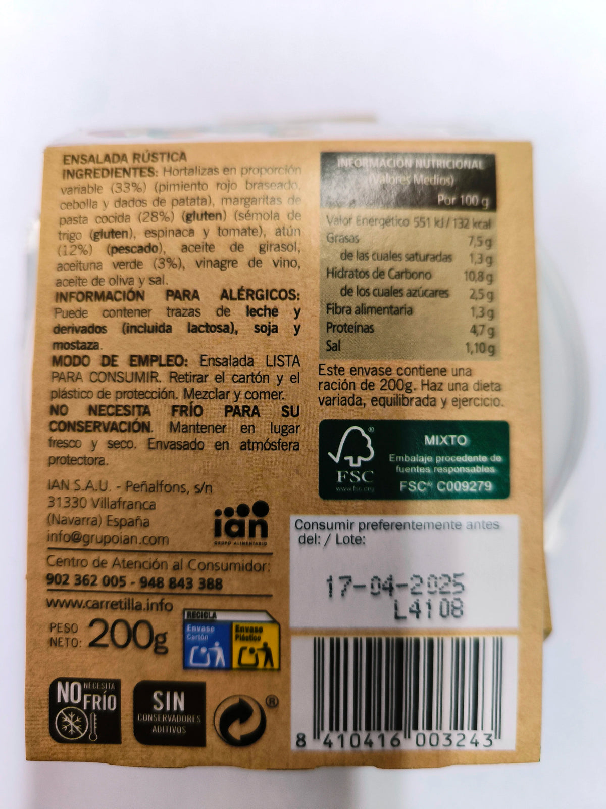 Freccia per insalata rustica 8 unità da 200 gr (ingredienti naturali al 100%, senza conservanti e senza additivi aggiunti)