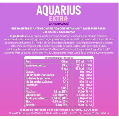 Aquarius Extra Granada Açaí, NUOVA Bevanda a Basso Contenuto Calorico, 24x330 ml