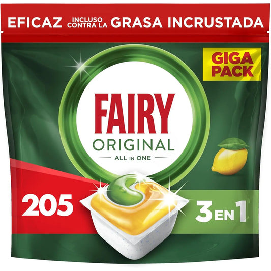 Fairy Original Capsule per Lavastoviglie All-in-One, Limone, 205 Capsule, Efficace Anche su Grassi Secchi