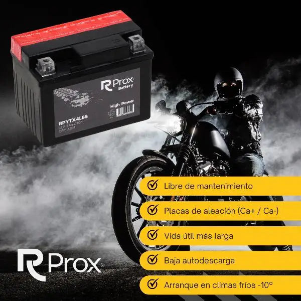 Batteria per Moto YTX4L-BS AGM Alta Potenza 12V 3Ah 40Amp. Massima Potenza di Avviamento. Batteria RC Prox Prodotta in Europa.