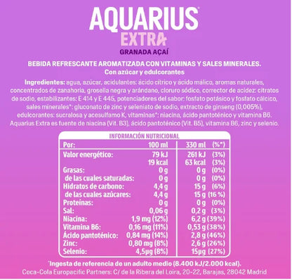 Aquarius Extra Granada Açaí, NUOVA Bevanda a Basso Contenuto Calorico, 24x330 ml