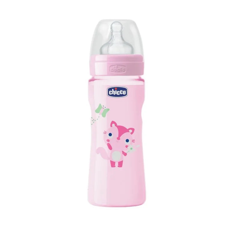 CHICCO BIBERON BENESSERE PINK + 4 M. SILICONE FLOW RAPID 330 ML.