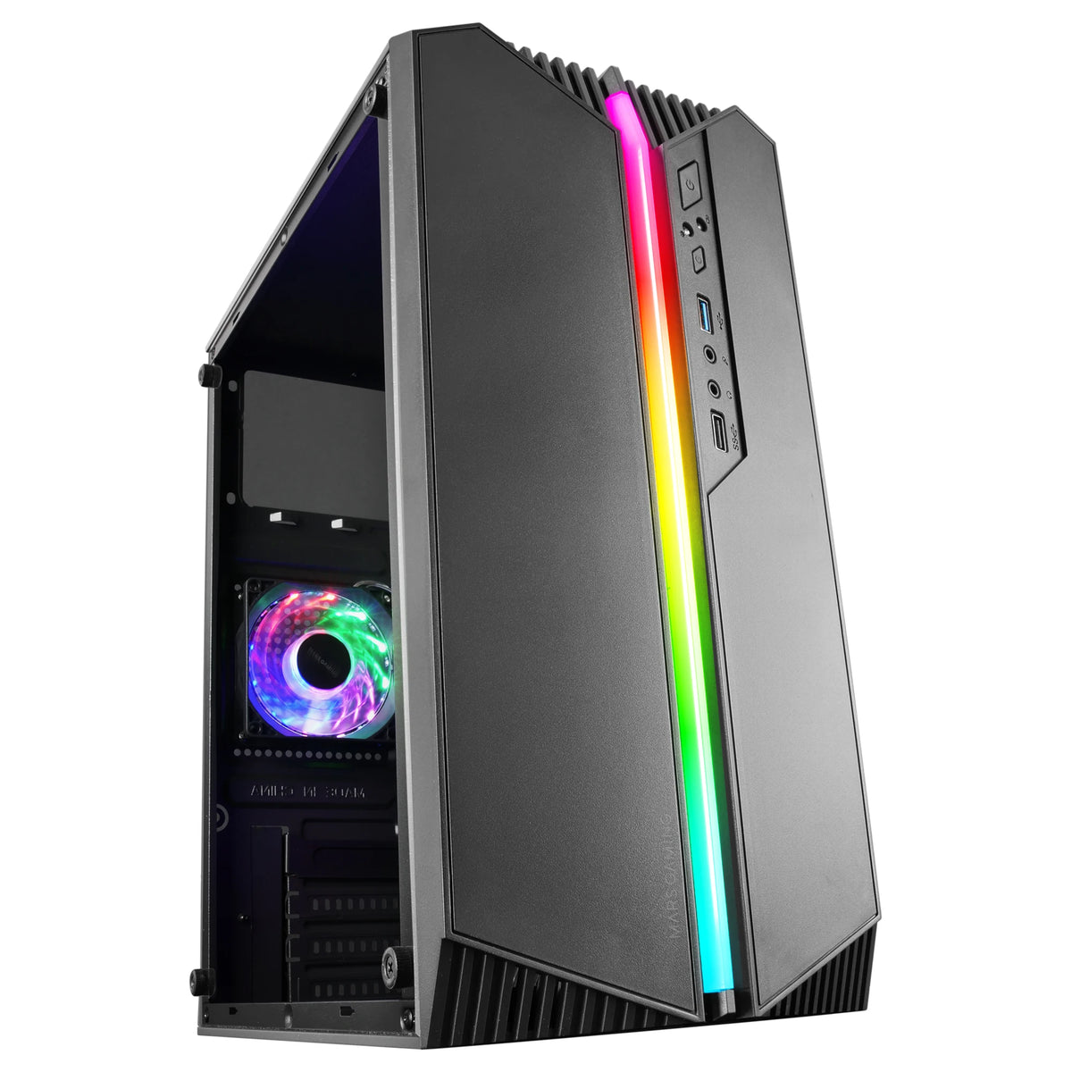 Mars Gaming MC-S1, custodia compatta per PC da gioco Micro-ATX, 12 modalità ARGB anteriore, finestrino laterale, supporto raffreddamento liquido, ventola FRGB, scatola ARGB nera, bianca o rosa