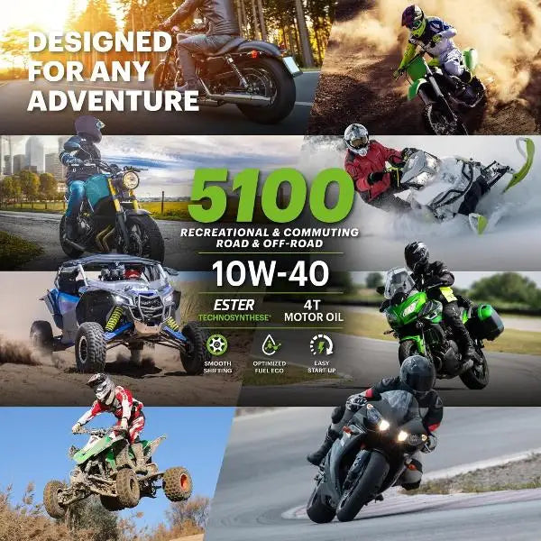 MOTUL 5100 10W-40 4T 
 Lubrificante ad Alte Prestazioni per Motociclette 
 Per l'uso quotidiano e le attività ricreative 
 Tecnosintesi ®   – Esther 
 Contenitore da 4 litri.